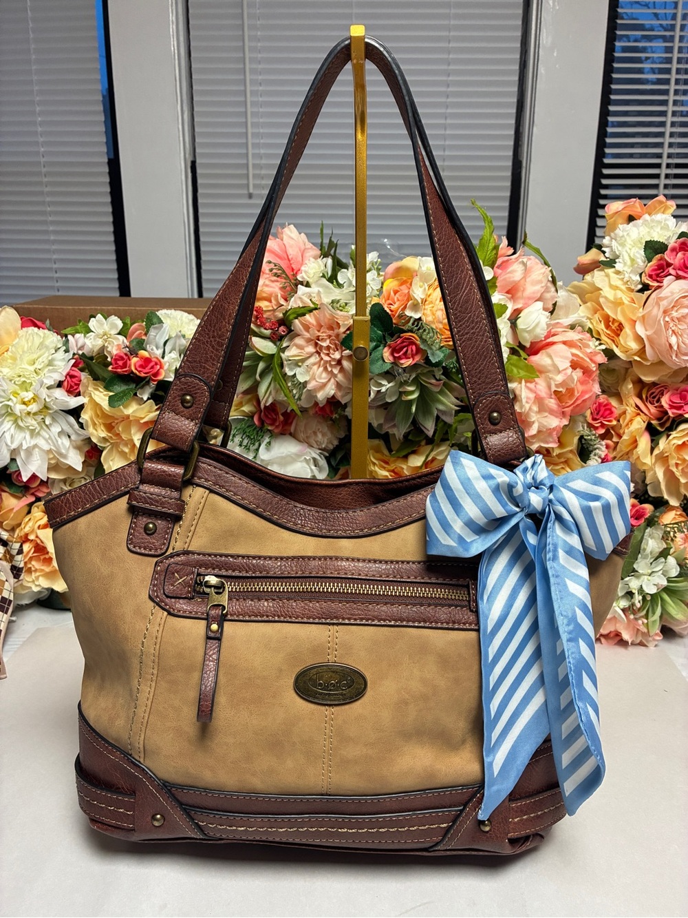 b.ø.c Born Concept Tan Brown Faux Leather Shoulder Tote Bag